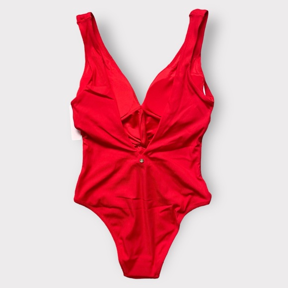 Victoria’s Secret Red One Piece Ribbed Swimsuit Size Medium Twist Plunge Padded - Picture 3 of 11